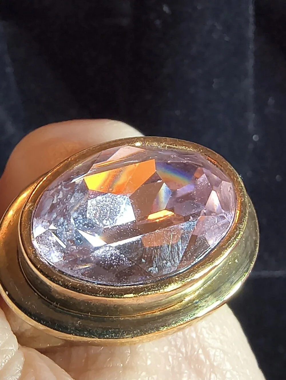 Vintage 1993 Pink AAA+ CZ Gold Plated East West Statement Ring Size 7.5